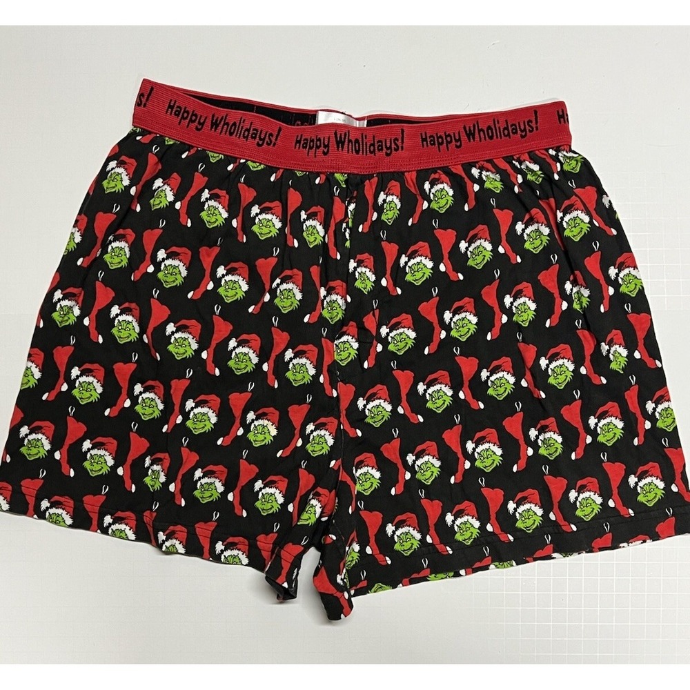 Dr. Seuss Grinch Stole Christmas Men L Black Knit Sleep Shorts RN88147